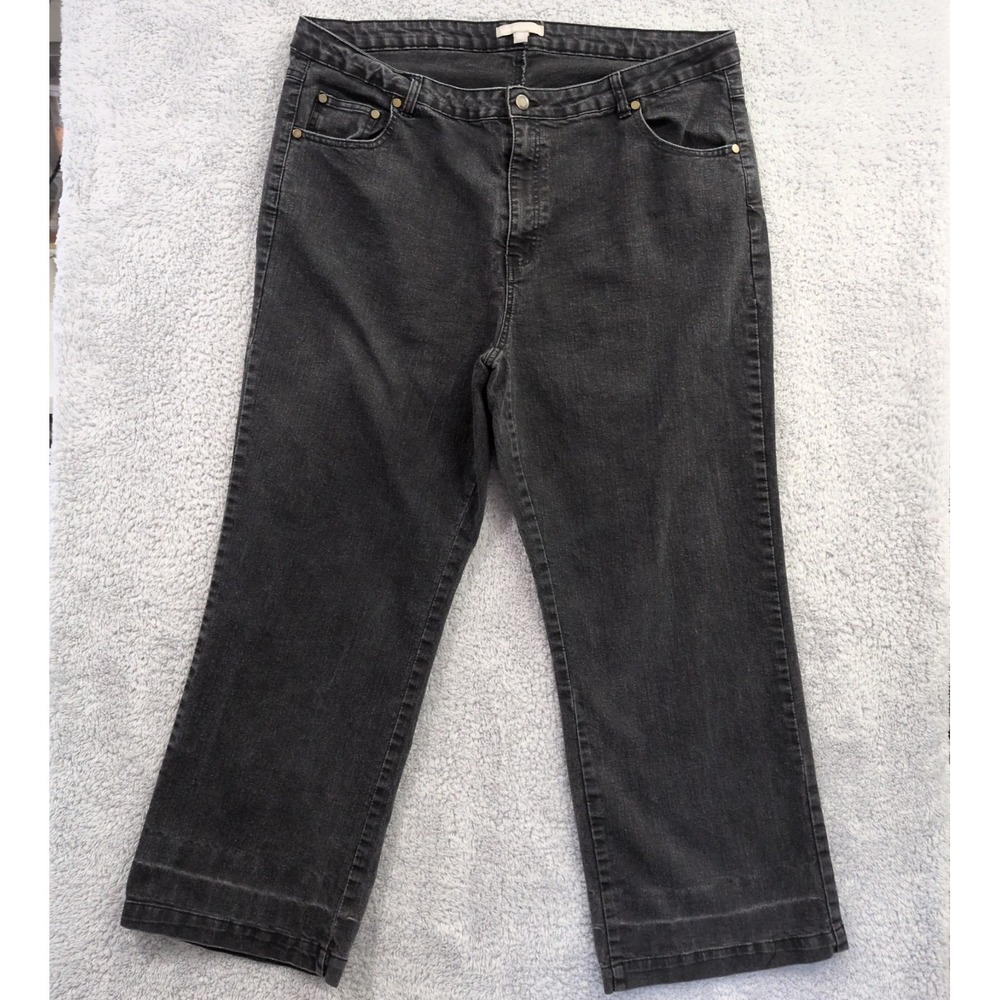 Woman Within High Rise Jeans Women's 24W Black Wash Stretch Wide‎ Leg Denim